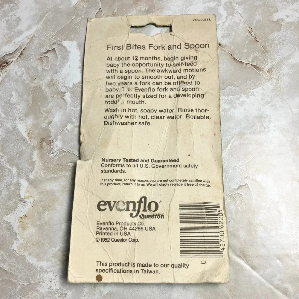VTG Evenflo First Bites baby fork & spoon set stainless steel rose design NEW